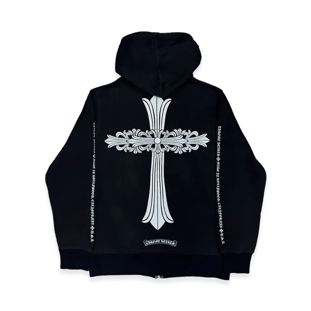 Chrome Hearts Floral Cross Lined Zip Up Hoodie "Black"