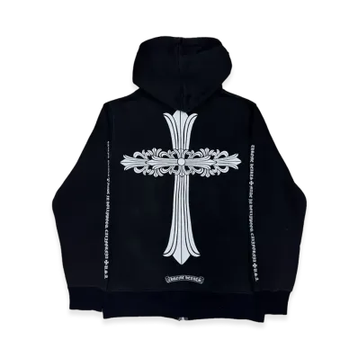 Chrome Hearts Floral Cross Lined Zip Up Hoodie "Black"