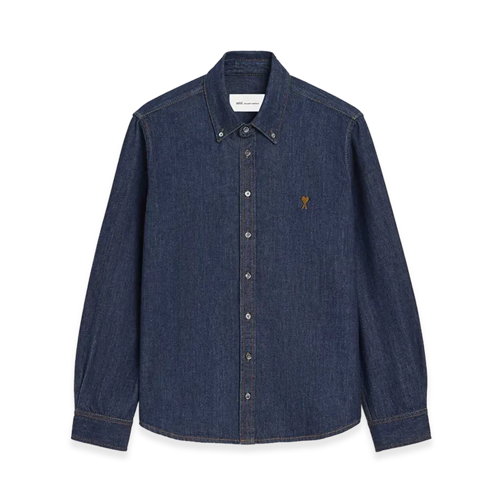 AMI PARIS Denim Cotton Ami De Coeur Shirt "Blue"
