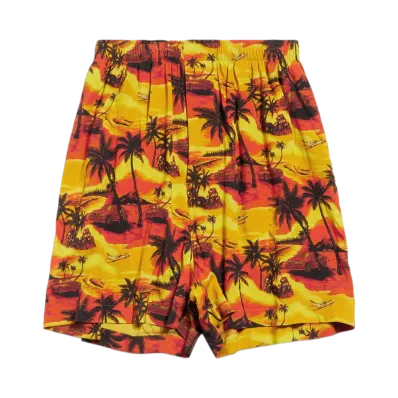 BALENCIAGA Men's Hawaiian Car Pyjama Shorts in Viscose Poplin "Orange"