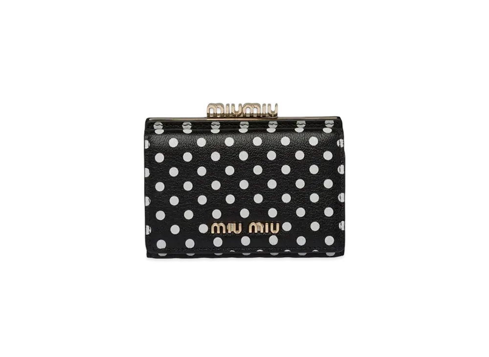 MIU MIU Print Madras Leather Wallet "Black/Light Beige"
