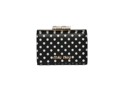 MIU MIU Print Madras Leather Wallet "Black/Light Beige"