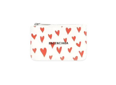 BALENCIAGA Valentine'S Day 22 Cash Large Long Coin & Card Holder Heart Print Shiny Smooth Carefskin "White"