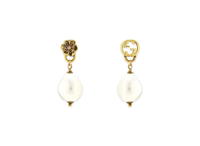GUCCI Interlocking G Flower Pearl Earrings