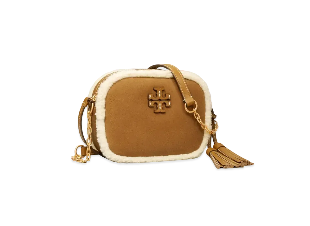 Tory Burch McGraw Shearling Camera Bag "Dark Tiramisu"