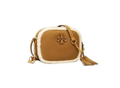 Tory Burch McGraw Shearling Camera Bag "Dark Tiramisu"