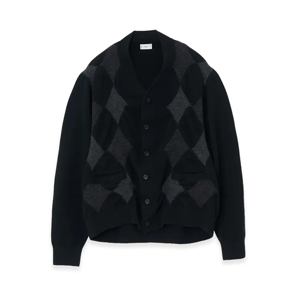YOKE Boiled Wool Argyle Sweater "Black"
