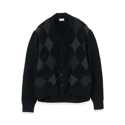 YOKE Boiled Wool Argyle Sweater "Black"