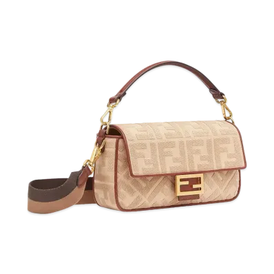 FENDI Baguette FF Canvas Bag "Beige"