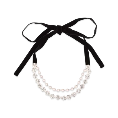 MIU MIU Crystal x Pearl Necklace "Black"