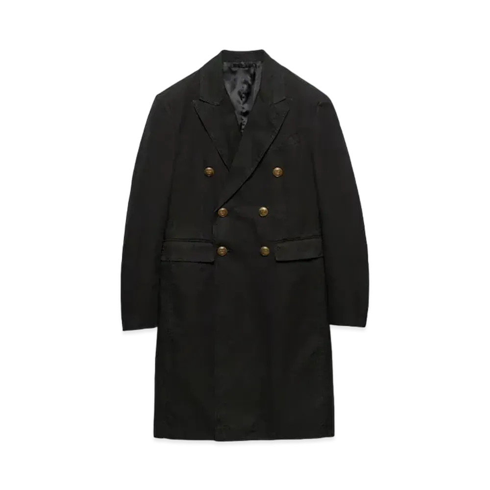 PRADA Men's Double-Breasted Technical Cotton Coat "Black"