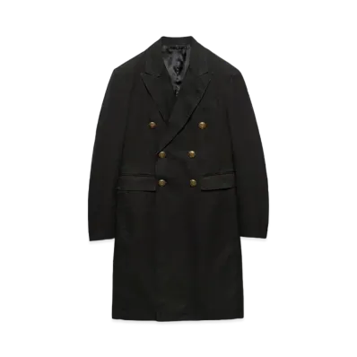 PRADA Men's Double-Breasted Technical Cotton Coat "Black"