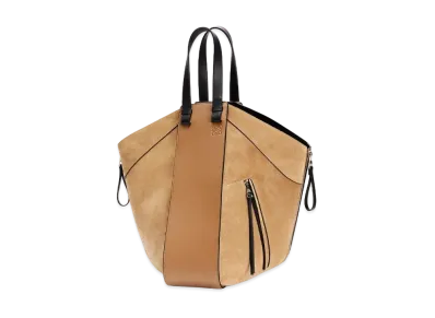 LOEWE Hammock Tote Bag In Calfskin And Suede "Oak / Dark Gold"