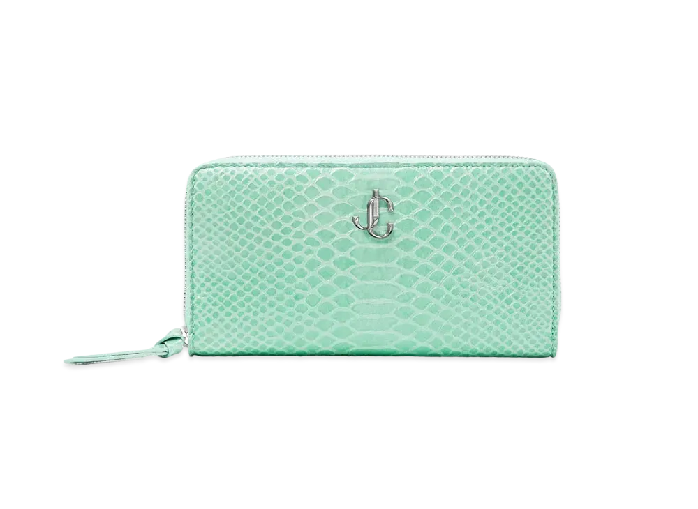 Jimmy Choo Pippa Gel Snake Printed Leather Wallet With JC Logo "Miami Mint"