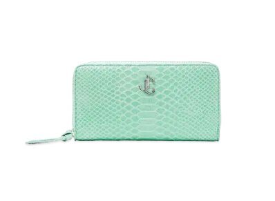 Jimmy Choo Pippa Gel Snake Printed Leather Wallet With JC Logo "Miami Mint"