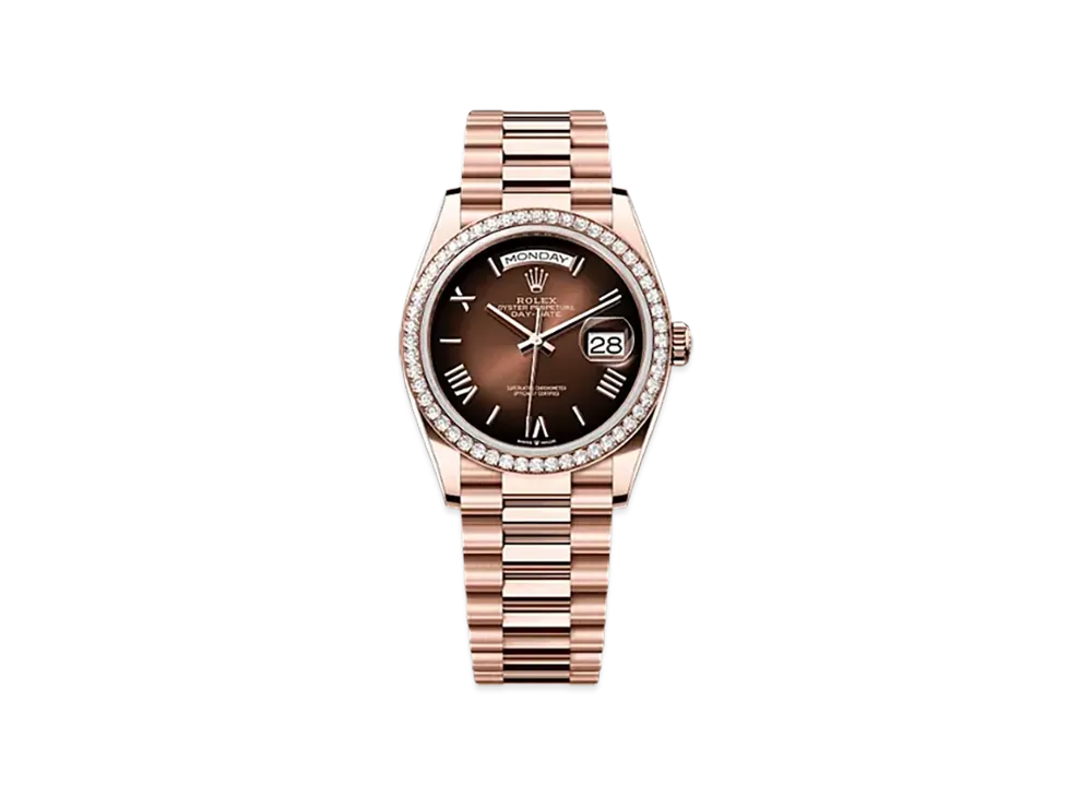 ROLEX Day-Date 36mm Everose Gold Diamond 128345RBR "Brown Ombre"
