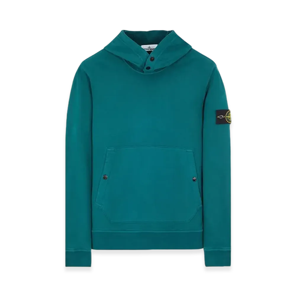 Stone Island 61720 Brushed Cotton Fleece Garment Dyed Crewneck Hooded Sweatshirt - 23FW "Dark Teal Green"