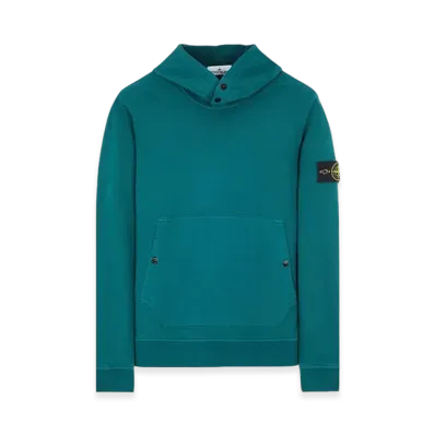 Stone Island 61720 Brushed Cotton Fleece Garment Dyed Crewneck Hooded Sweatshirt - 23FW "Dark Teal Green"