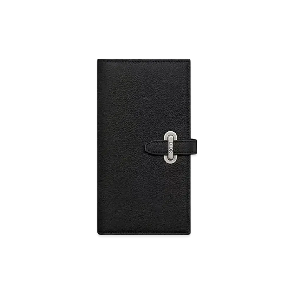 Dior CD Icon Vertical Bifold Card Holder Grained Calfskin "Navy Blue"