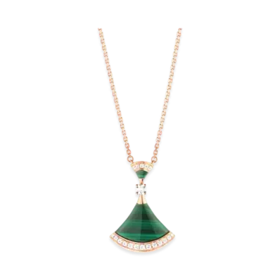 BVLGARI Divas' Dream Necklace With Pave Diamonds and Malachite "Pink Gold/Green"