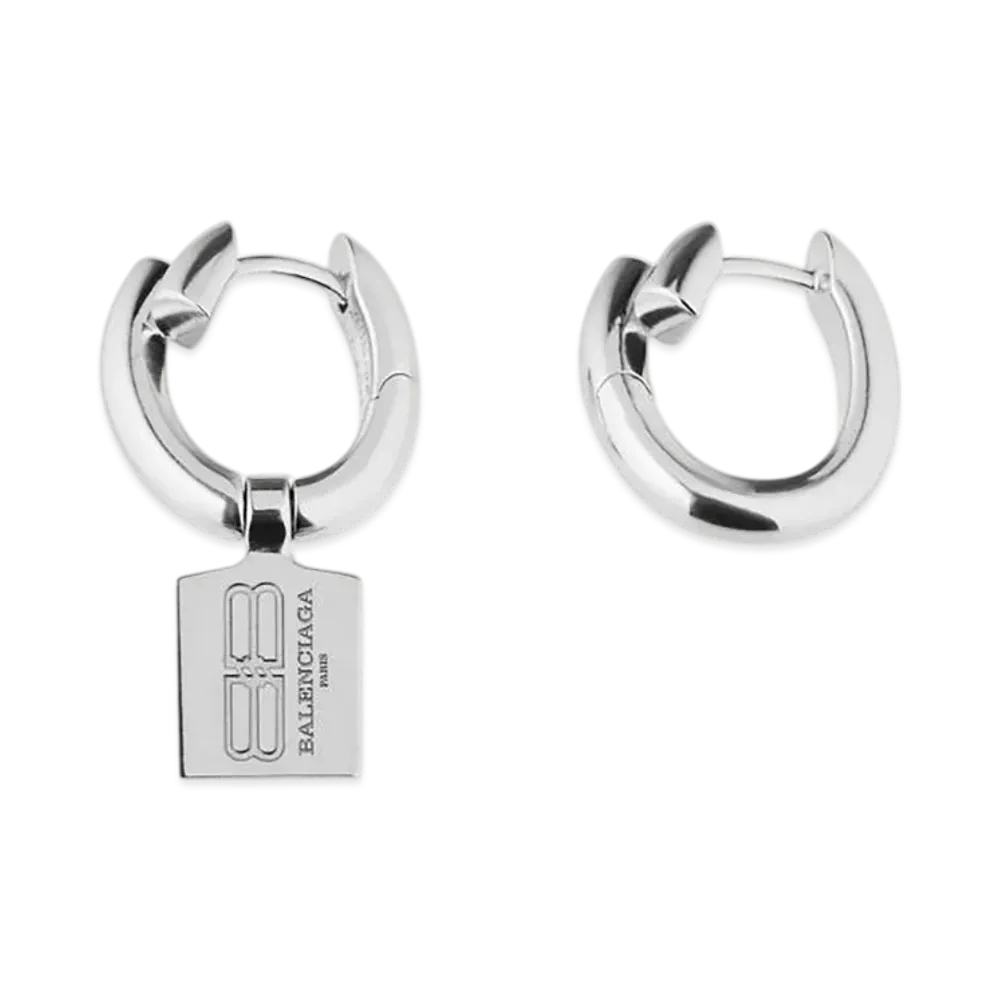 BALENCIAGA Saint-germain Tag Earrings "Shiny Silver"
