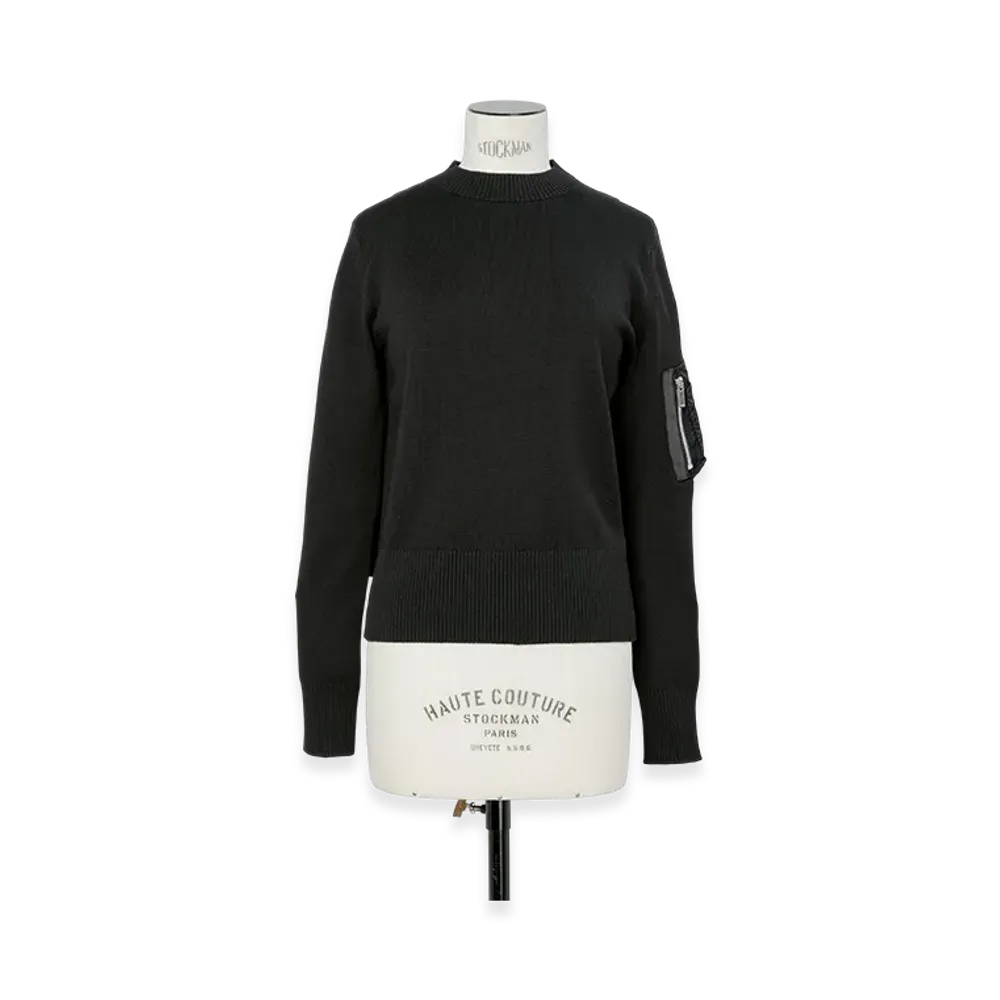 sacai Nylon Twill x Cotton Knit Pullover "Black"