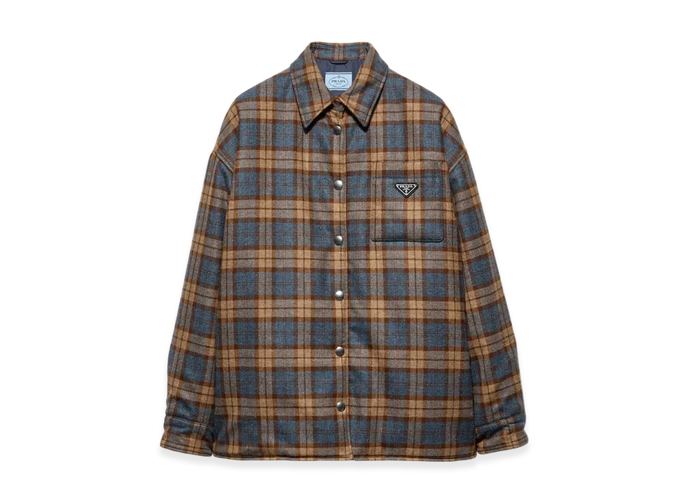 PRADA Women's Checked Wool Twill Lumberjack Jacket "Tobacco"