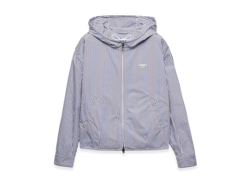PRADA Women's Striped Poplin Blouson Jacket "White/Blue"