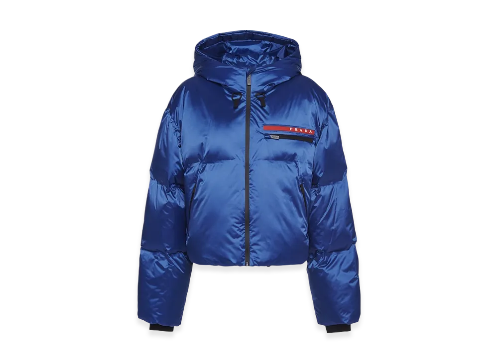 PRADA Women's Cropped Technical Nylon Down Jacket "Indigo Blue"