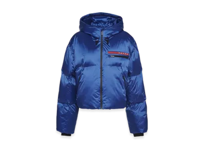 PRADA Women's Cropped Technical Nylon Down Jacket "Indigo Blue"