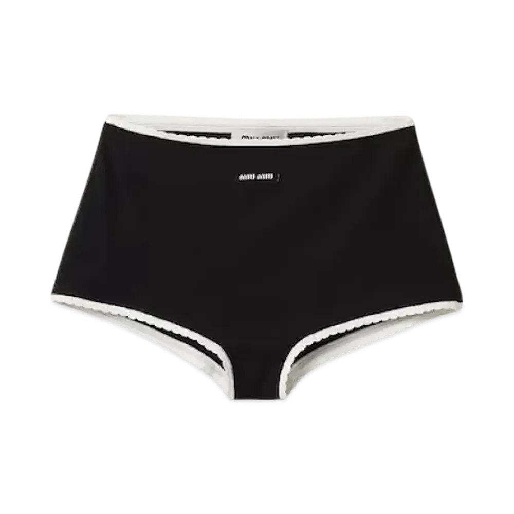 MIU MIU Women's Ribbed Knit Panties with Logo "Black"