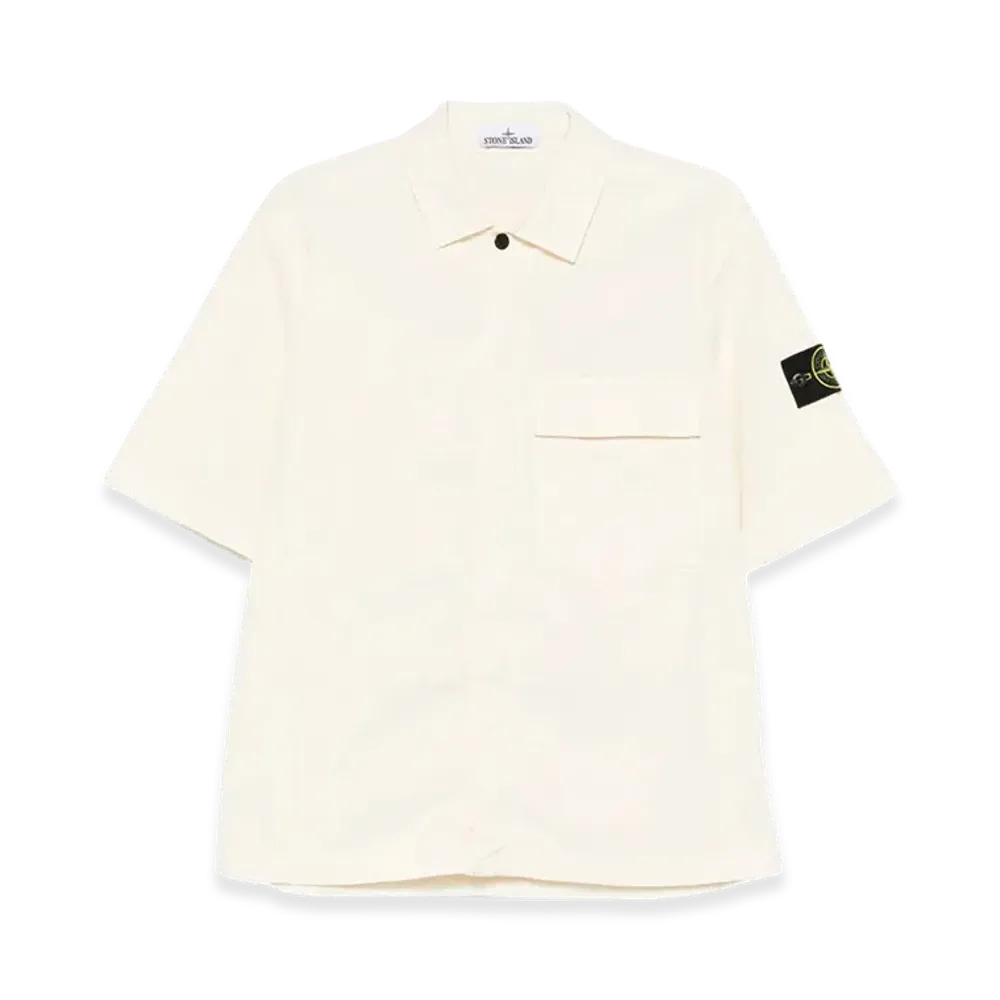 Stone Island Comfort-Fit Short-Sleeved Cotton Twill Shirt With Pocket "White"