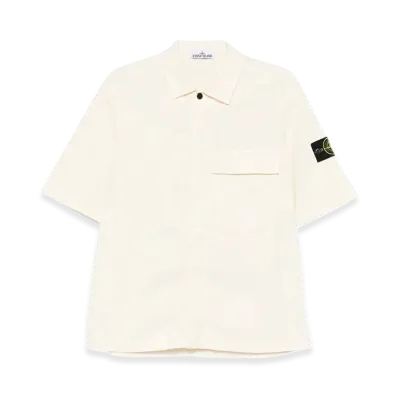 Stone Island Comfort-Fit Short-Sleeved Cotton Twill Shirt With Pocket "White"