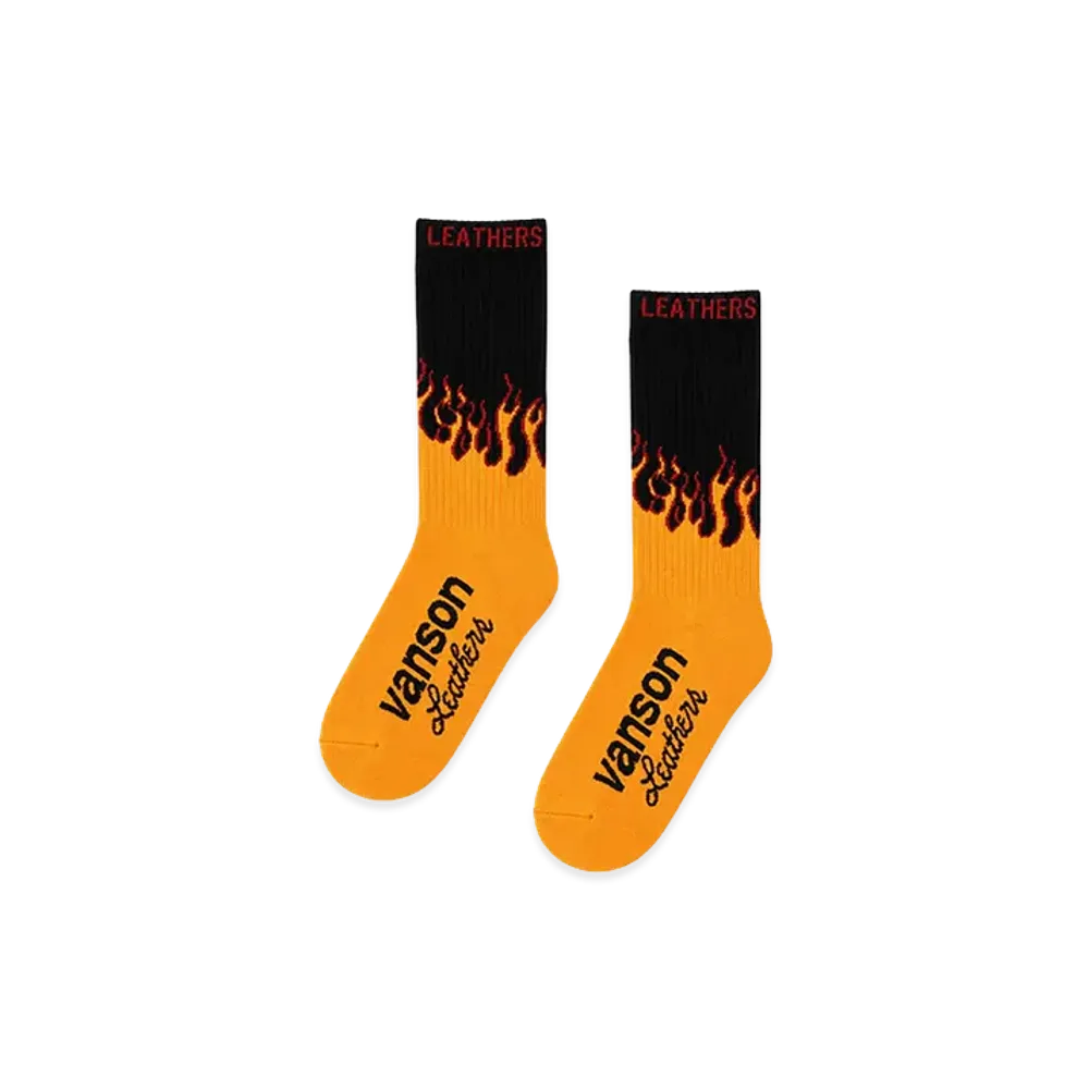 VANSON Fire Pattern Socks "Black/Orange"