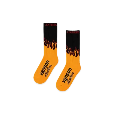VANSON Fire Pattern Socks "Black/Orange"