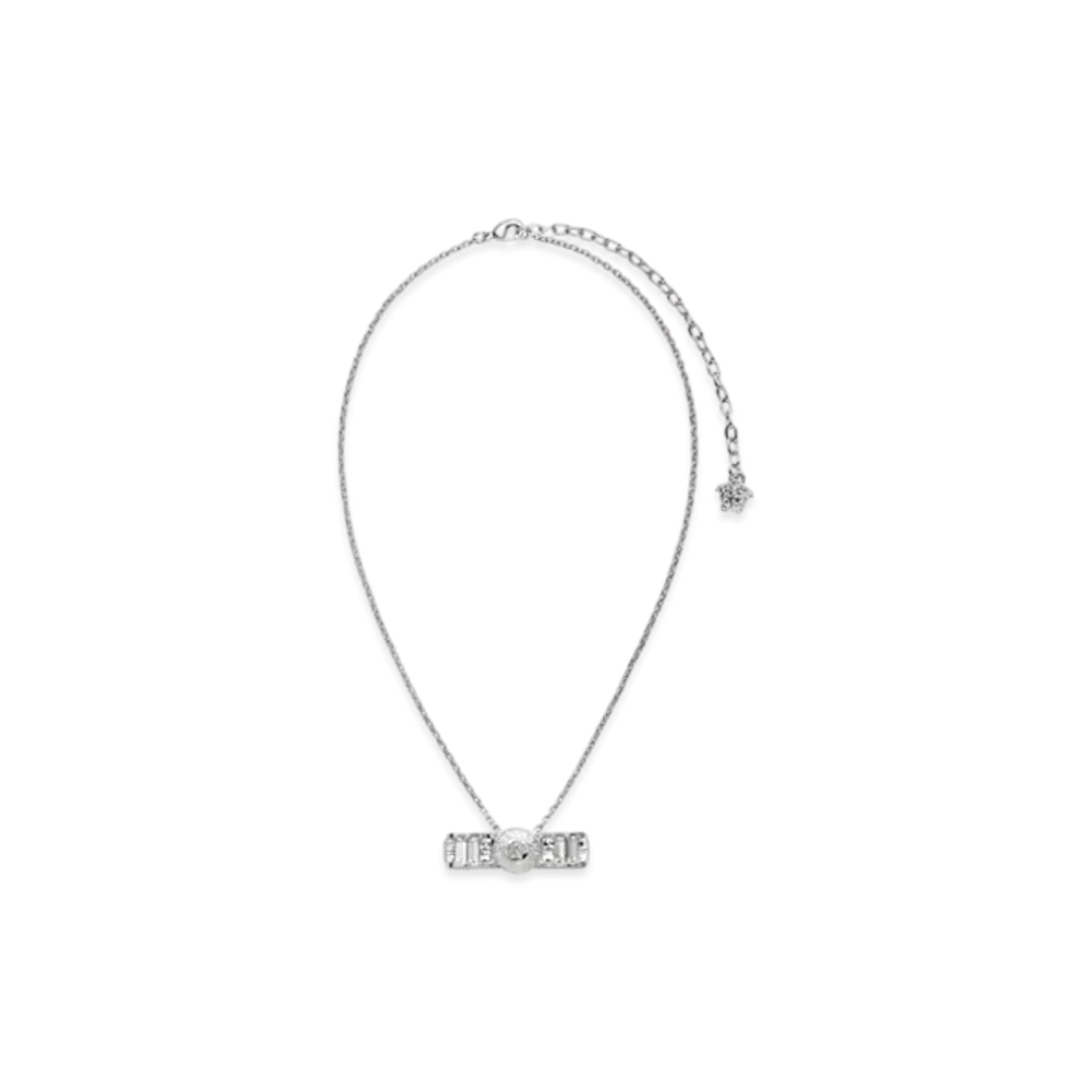 Versace Crystal Gianni Ribbon Pendant Necklace "Silver"