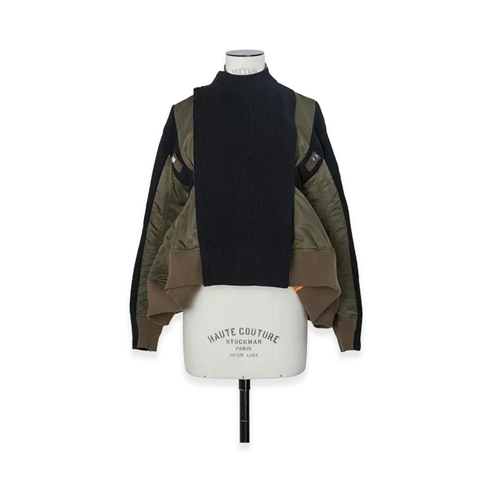 sacai Nylon Twill x Knit Blouson "Dark Khaki/Navy"