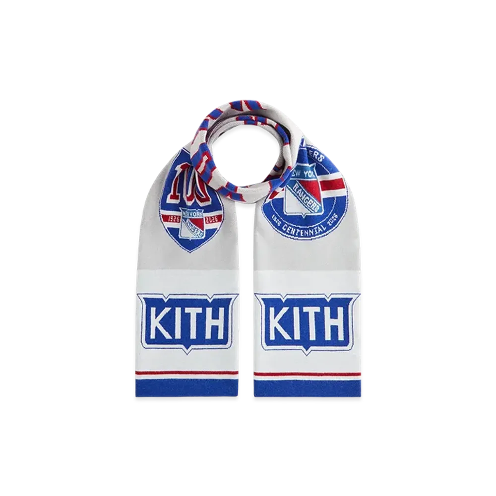 Kith x The New York Rangers Centennial Jacquard Knit Scarf "Light Heather Grey"