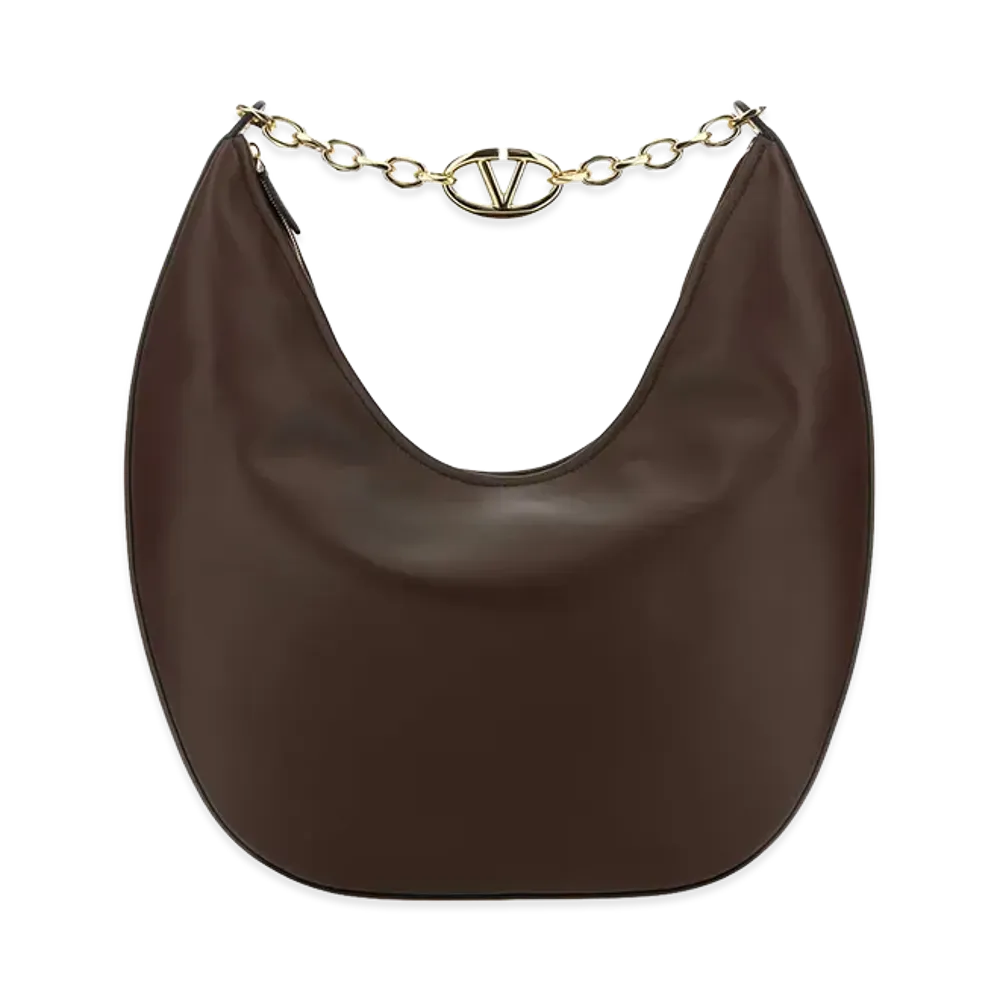 Valentino Women's Leather Medium Vlogo Moon Shoulder Bag "Brown"