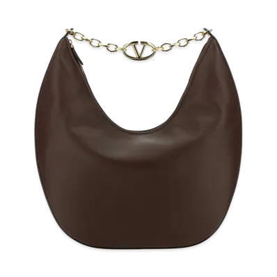Valentino Women's Leather Medium Vlogo Moon Shoulder Bag "Brown"