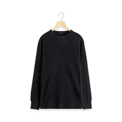 COMOLI Cotton Cashmere Waffle Long Sleeve Crew "Black"