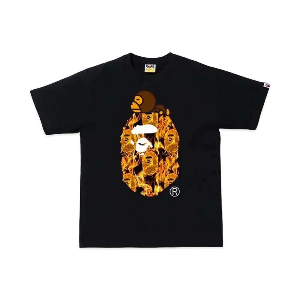 A BATHING APE Flame Milo On Big Ape T-Shirt "Black/Orange"