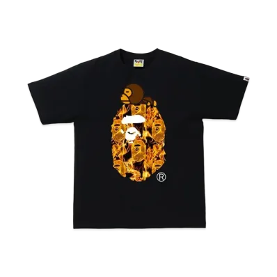 A BATHING APE Flame Milo On Big Ape T-Shirt "Black/Orange"