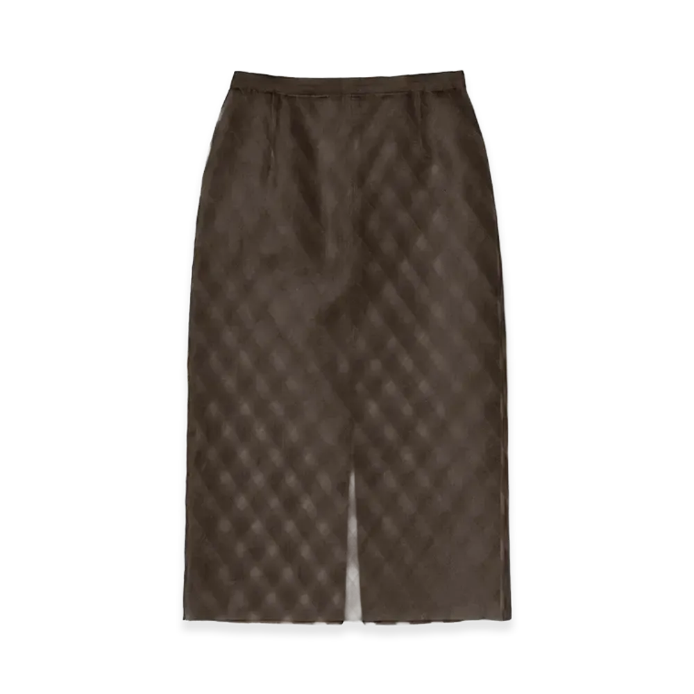 AURALEE Women's Sheer Silk Cotton Cut Jacquard Pencil Skirt "Dark Brown"