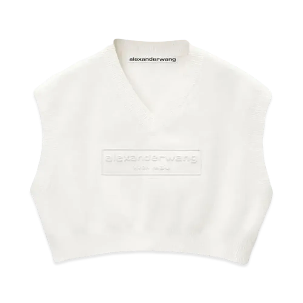 Alexander Wang Emboss Logo Rib Chenille Cropped Vest "Soft White"