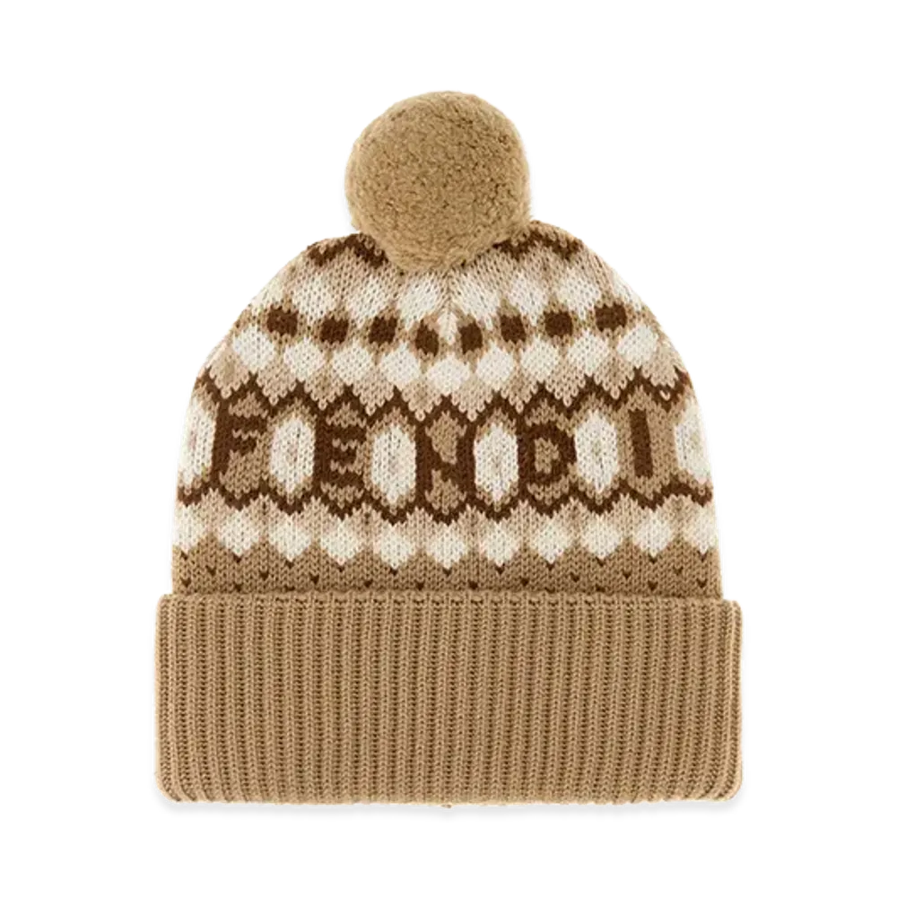 FENDI Women's Embroidered Wool Beanie Hat "Brown"