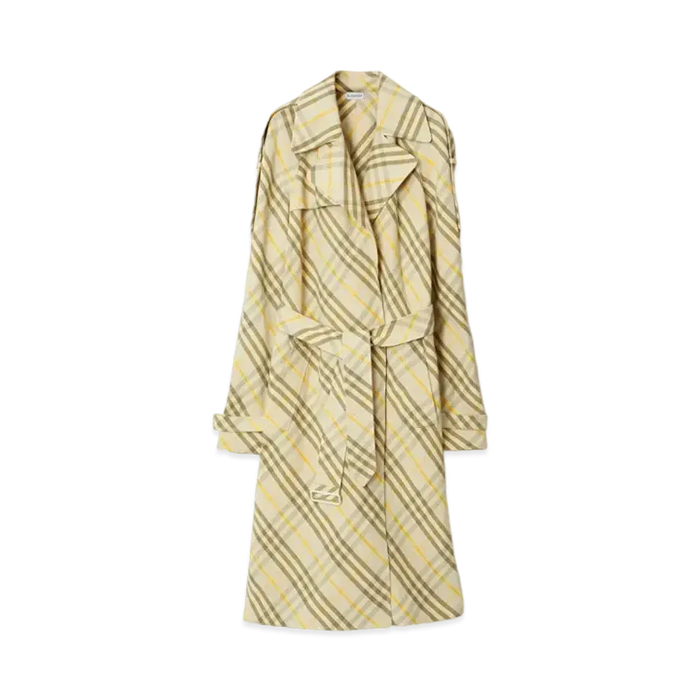 Burberry Women's Long Check Linen Trench Coat "Wheat"
