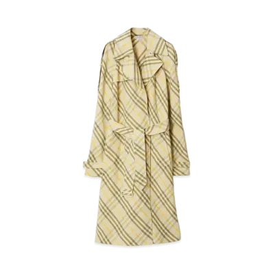 Burberry Women's Long Check Linen Trench Coat "Wheat"