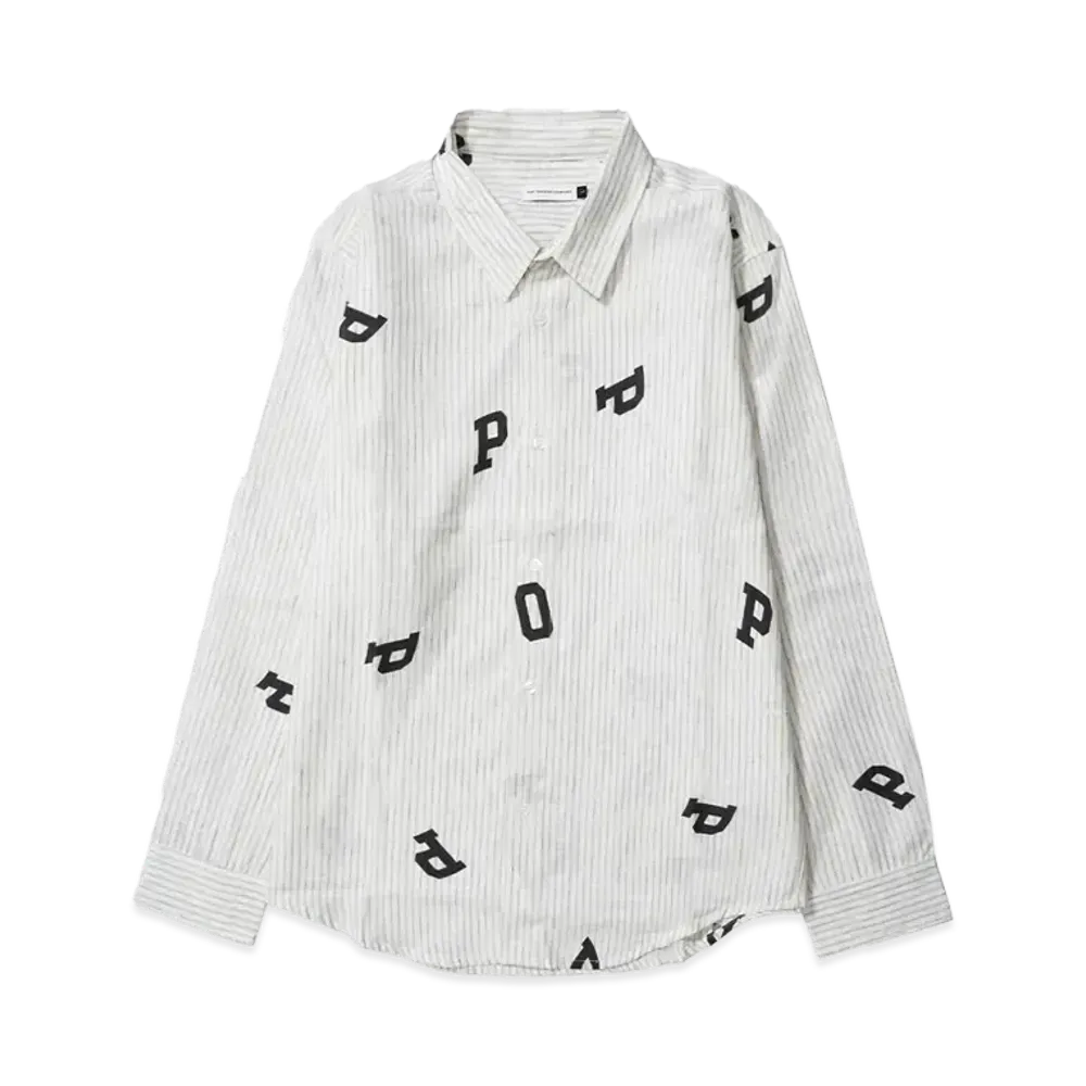 POP TRADING COMPANY letters striped pop shirt "WHITE LINEN"