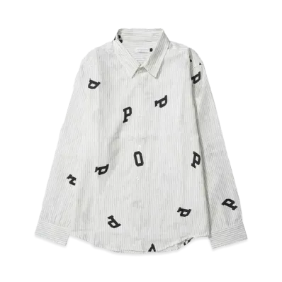POP TRADING COMPANY letters striped pop shirt "WHITE LINEN"